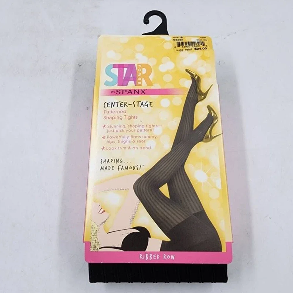 Star Power by Spanx Ribbed Row Shaping Tights Women's A (95-125 lbs.) Black